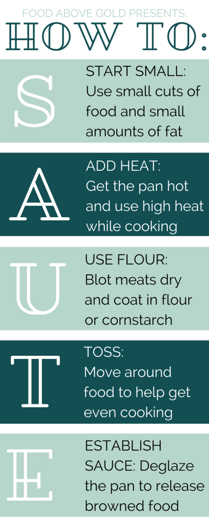 Infographic giving an acronym about the steps to sauteing