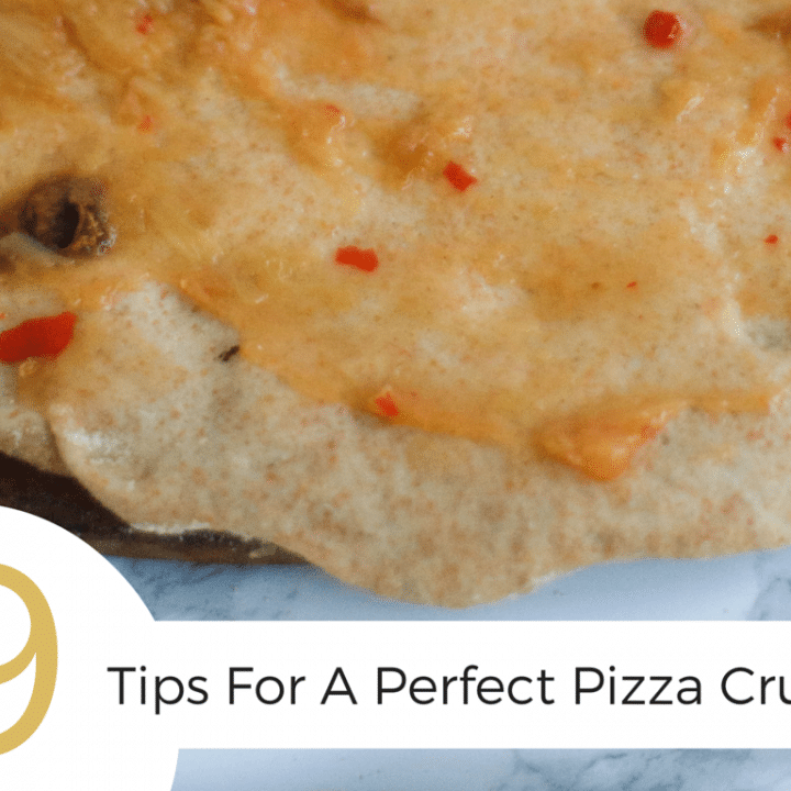 Get these 9 tips for making a perfect pizza crust! It covers everything from type of flour, to cooking on a pizza stone, to how hot your oven should be.