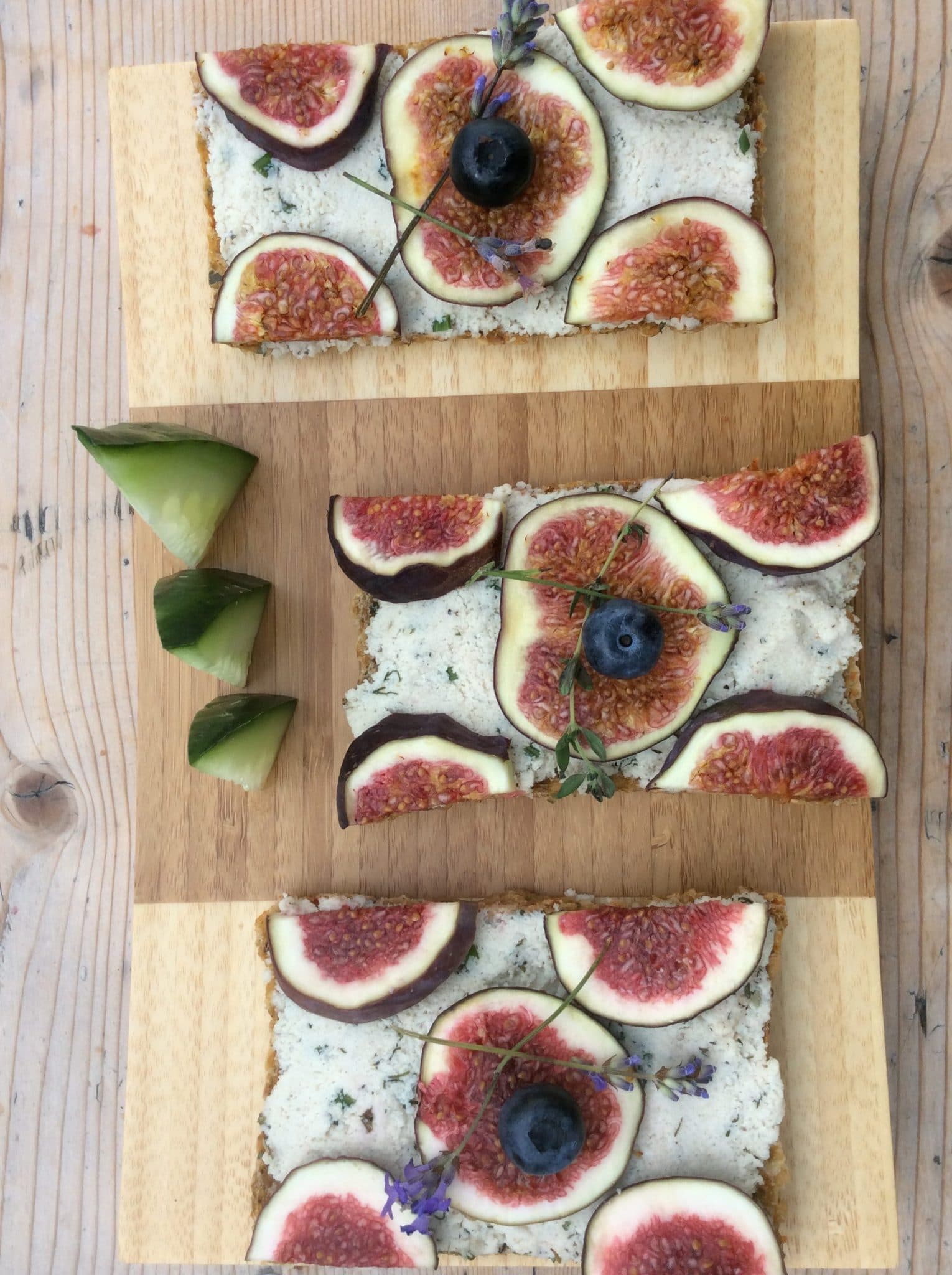 Fresh figs and lavender on a tart.