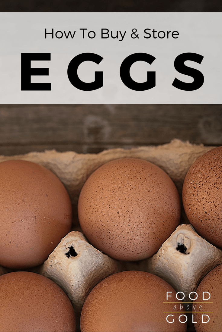 Brown eggs in a carton with text saying "how to buy and store eggs."