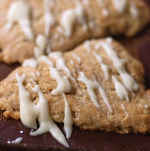 close up of brown butter scones with brown butter glaze