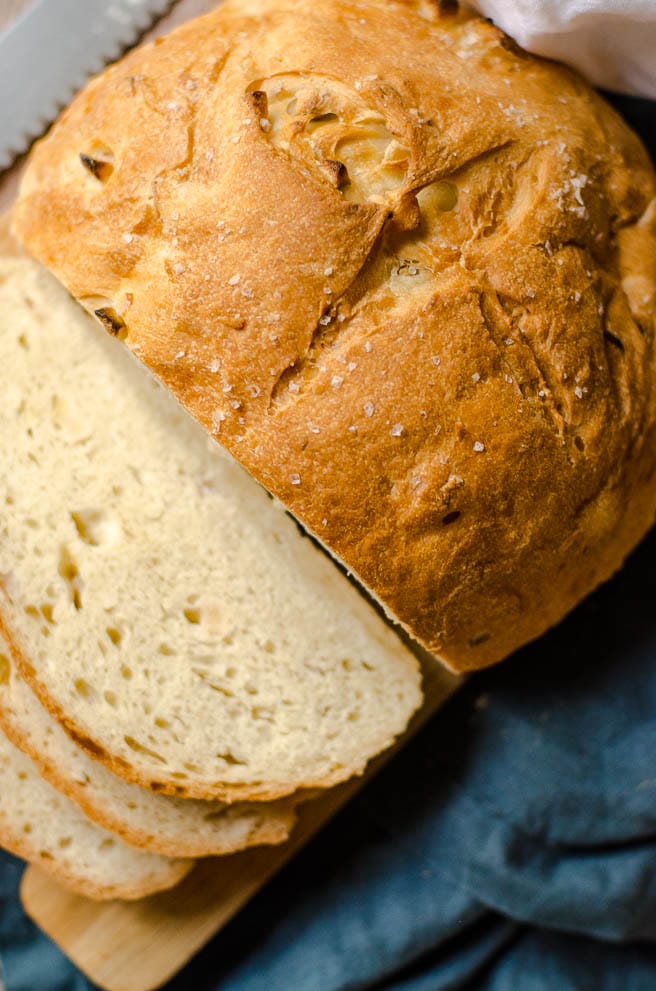 Closeup of the markings on top of the crusty bread