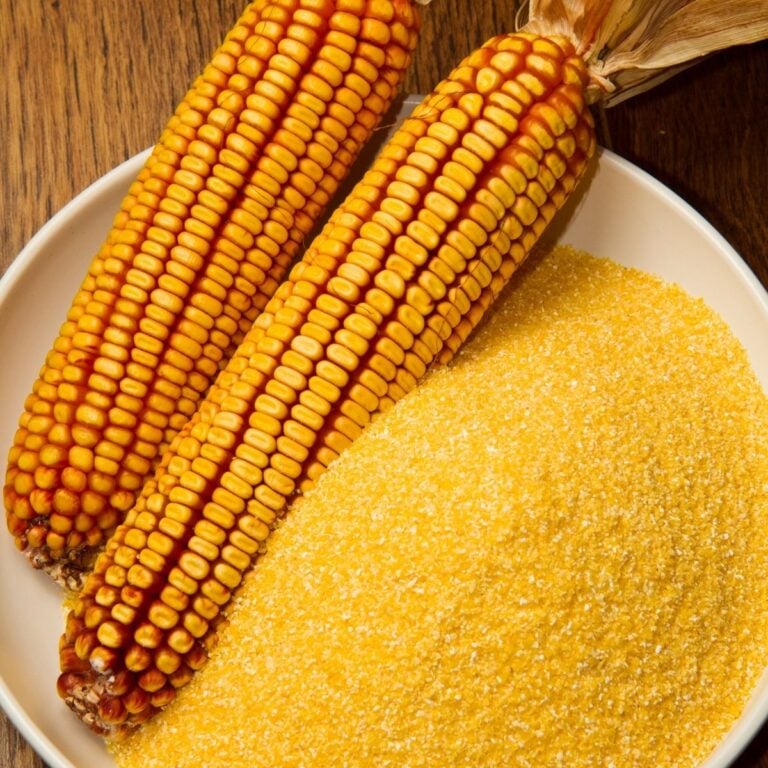 Corn cobs in bowl with cornmeal