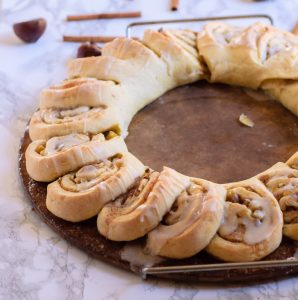 chestnut roll wreath on a baking stone