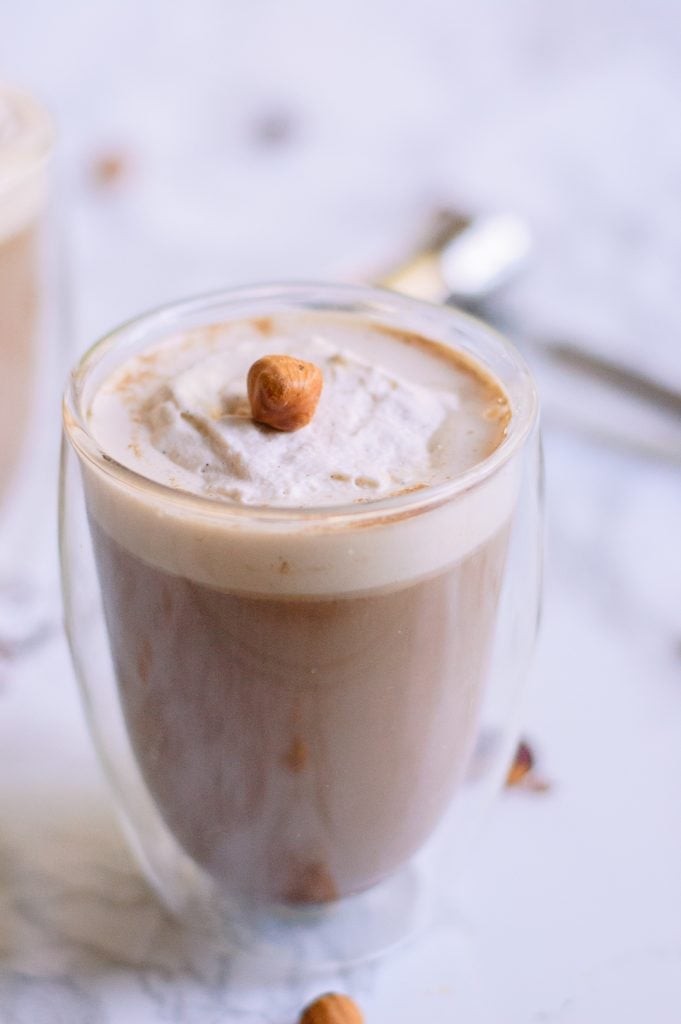 close up of coffee cocktail in a clear glass