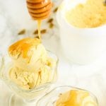 honey being drizzled onto sexy spices and wildflower honey ice cream