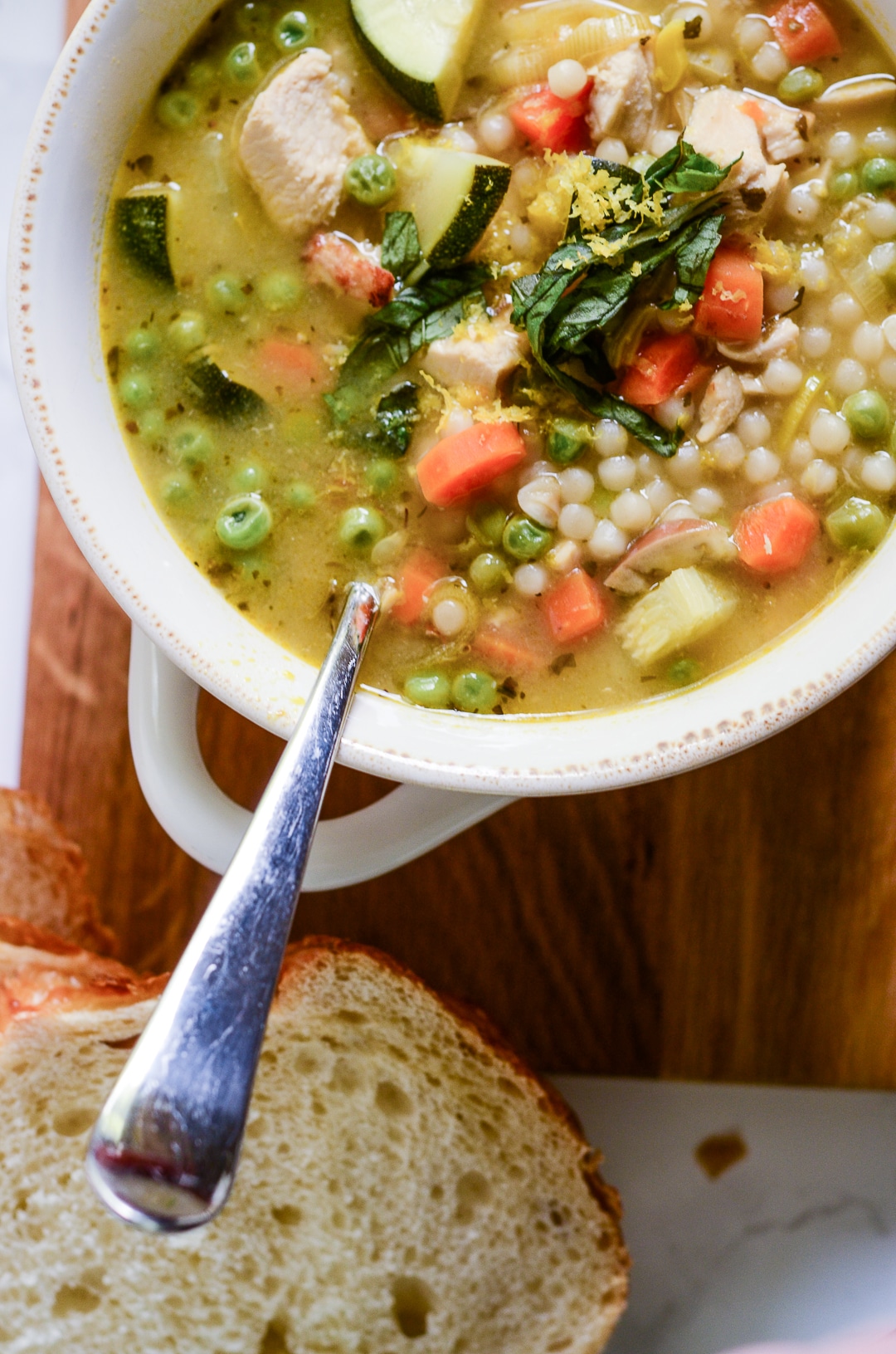 Lemony Couscous Soup with Chicken and Spring Vegetables