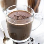 hot chocolate in a glass mug with spoon