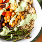 White bowl on green placemat with filling