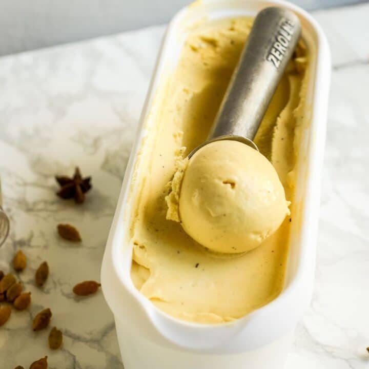 A ice-cream scoop filled with ice-cream