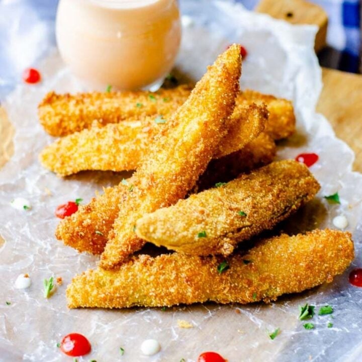 Deep fried pickle sticks