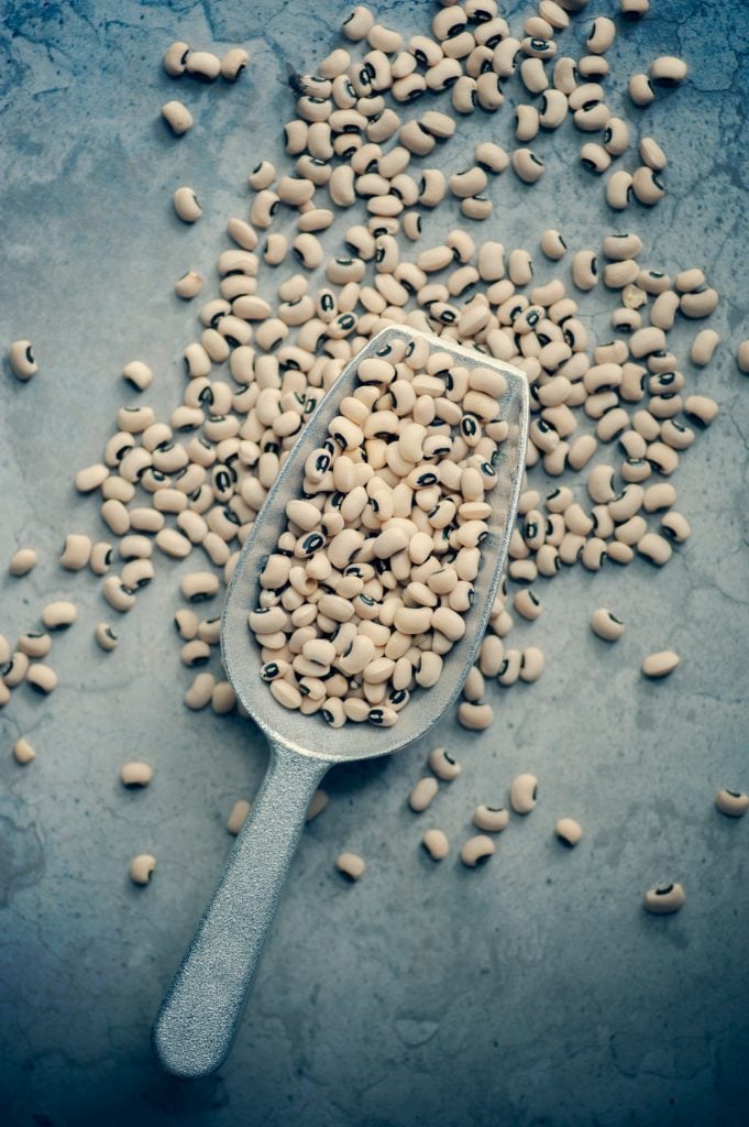 A silver scoop of dried beans