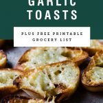 close up of homemade garlic toast with text above it saying "homemade garlic toasts"