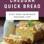 Image of savory buttermilk cheese bread with recipe name above it on a purple background.