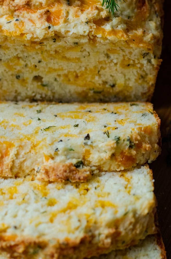 close up of the inside texture of the buttermilk quick bread loaf