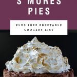 Picture of a s'mores pie with title text "sky high s'mores pie"