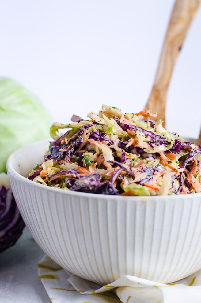 white bowl of homemade coleslaw