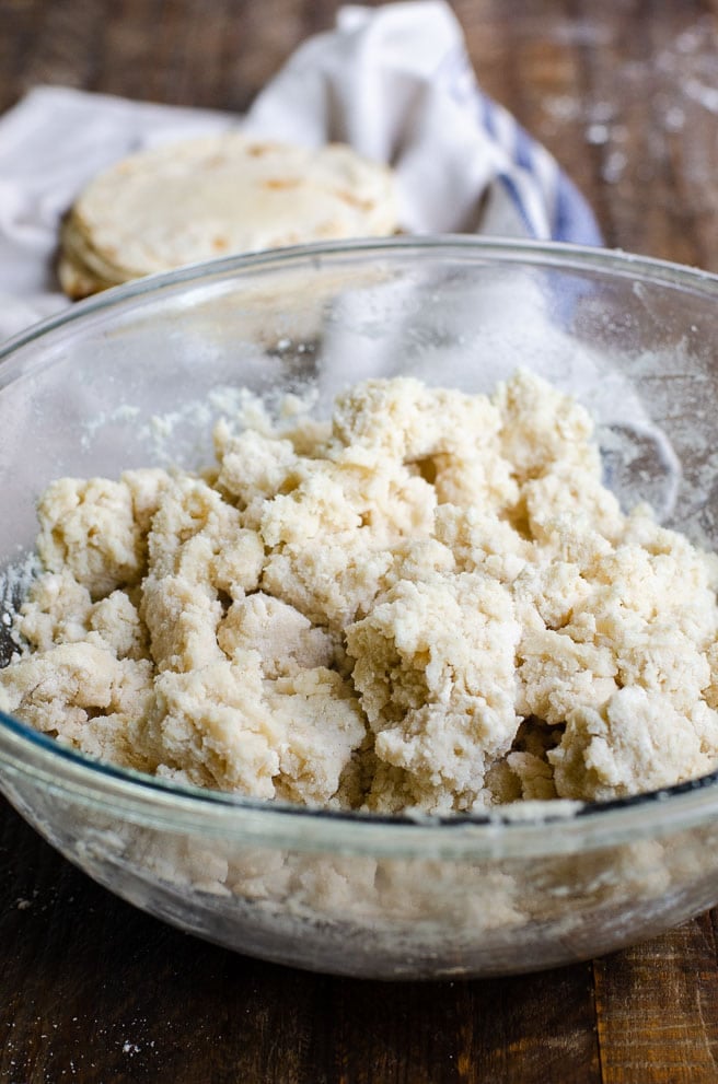 A bowl of tortilla dough before it gets kneaded