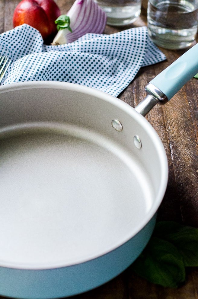 An empty Rachel Ray skillet showing off the nonstick coating