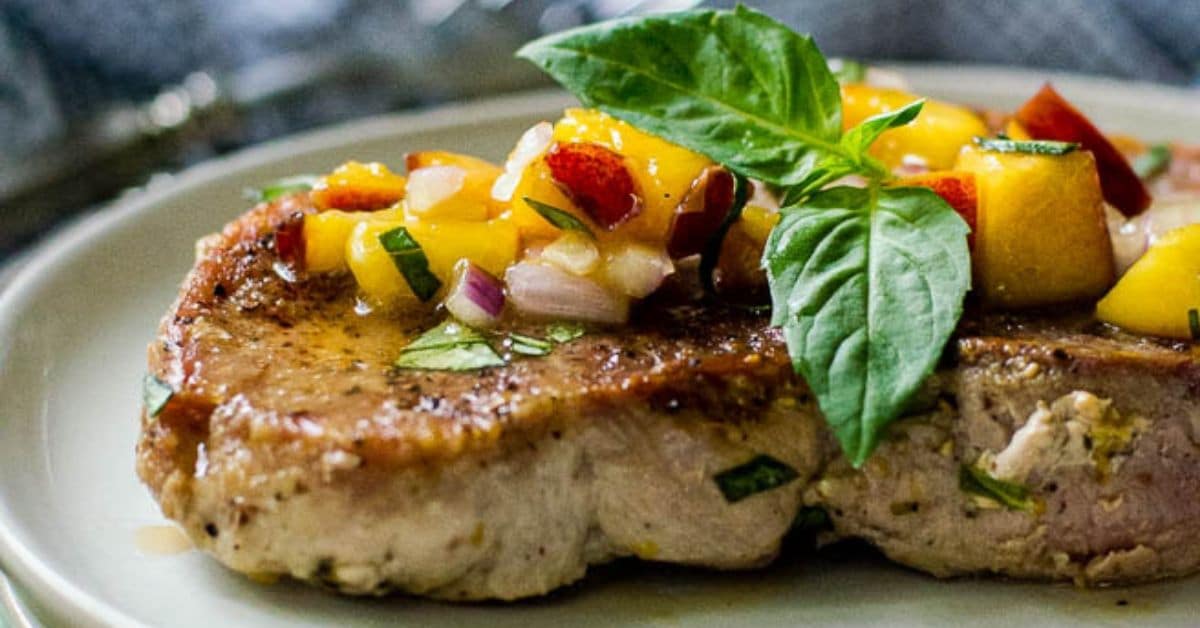 Perfectly Pan Seared Pork Chops with Nectarines and Balsamic Glaze