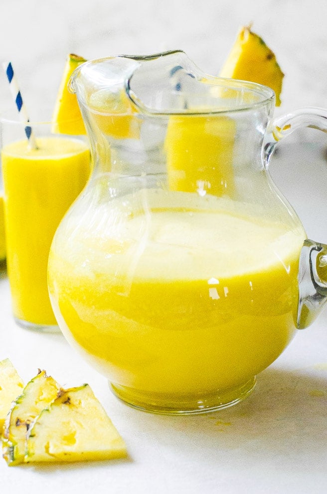 a pitcher of fresh homemade pineapple juice