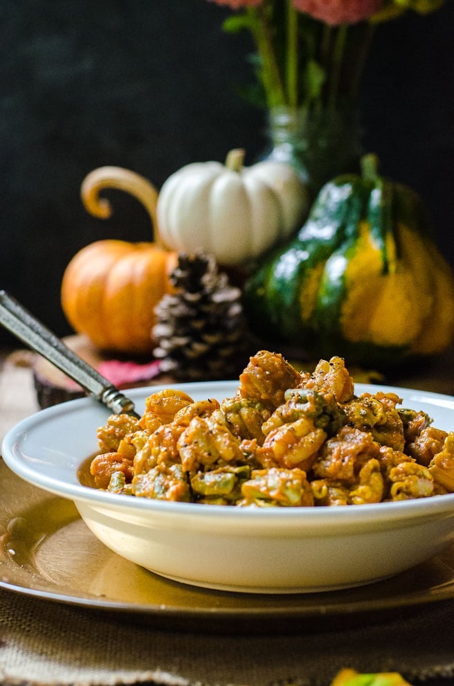 A white bowl of Whole Foods' zucchette pasta.