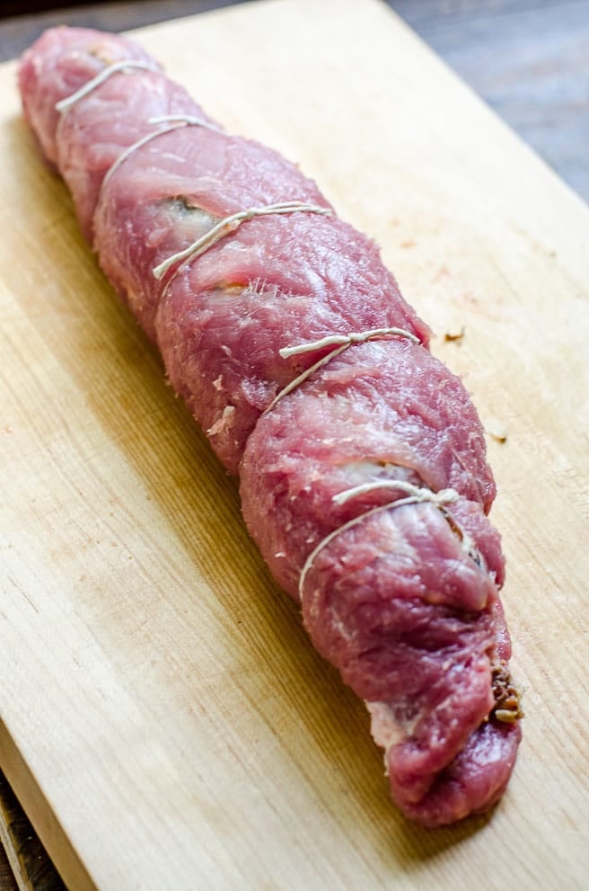 How to tie together a stuffed pork tenderloin.