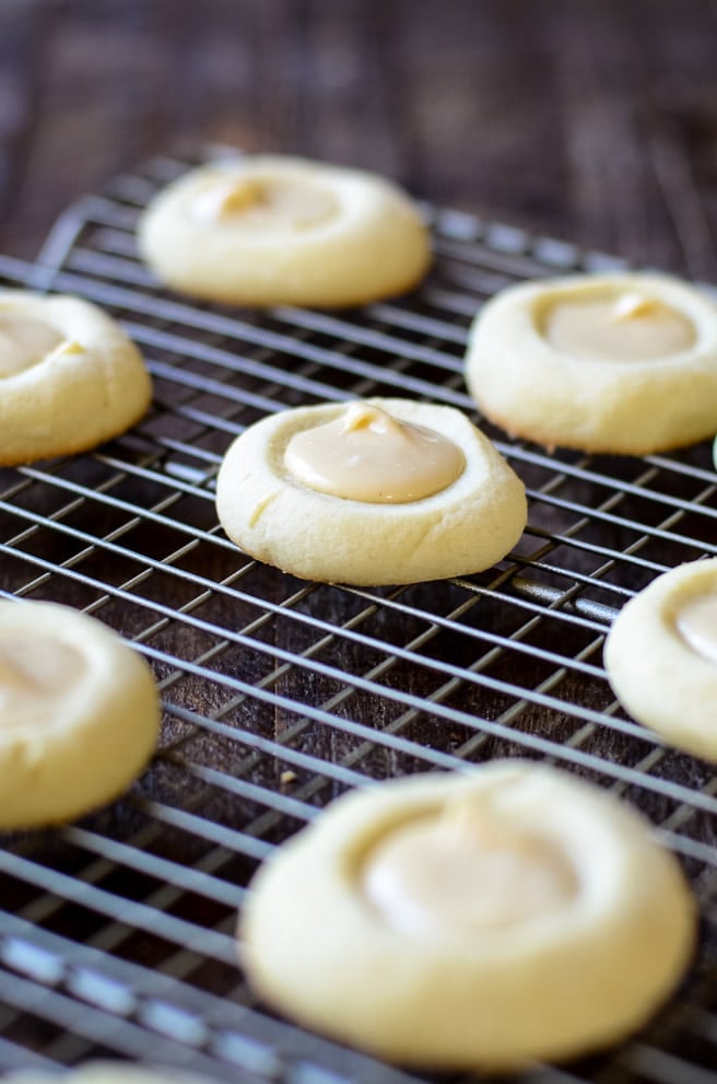 Brown butter icing in a thumbprint cookies.