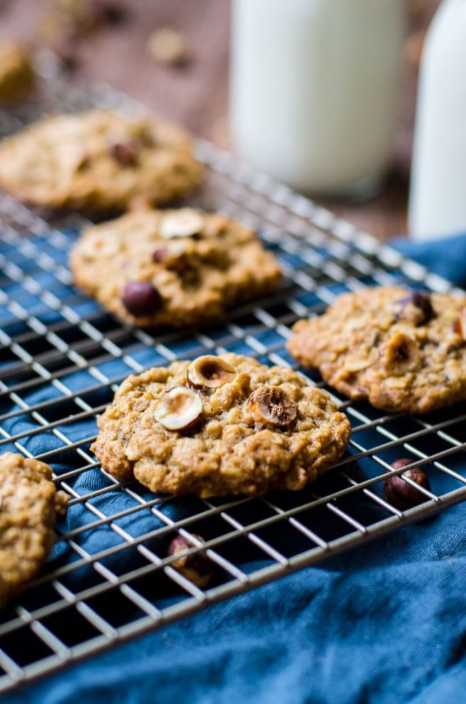 A side view of showing the shape and size of the oatmeal hazelnut cookies.