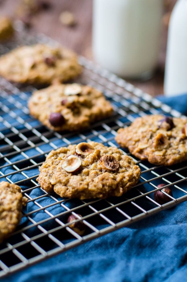 A side view of showing the shape and size of the oatmeal hazelnut cookies.