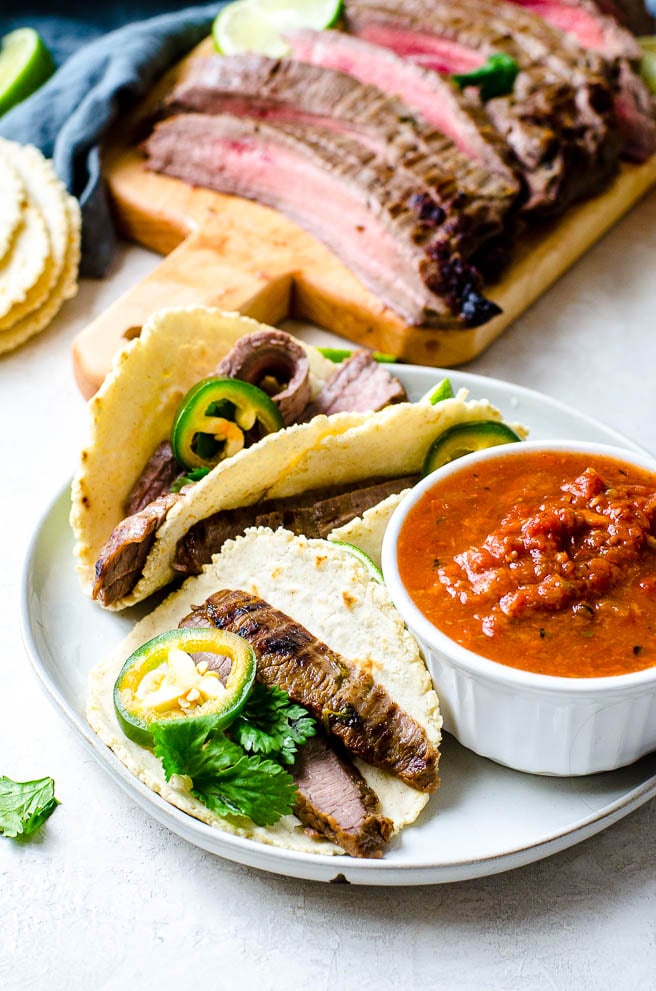 A plate of carne asada tacos.