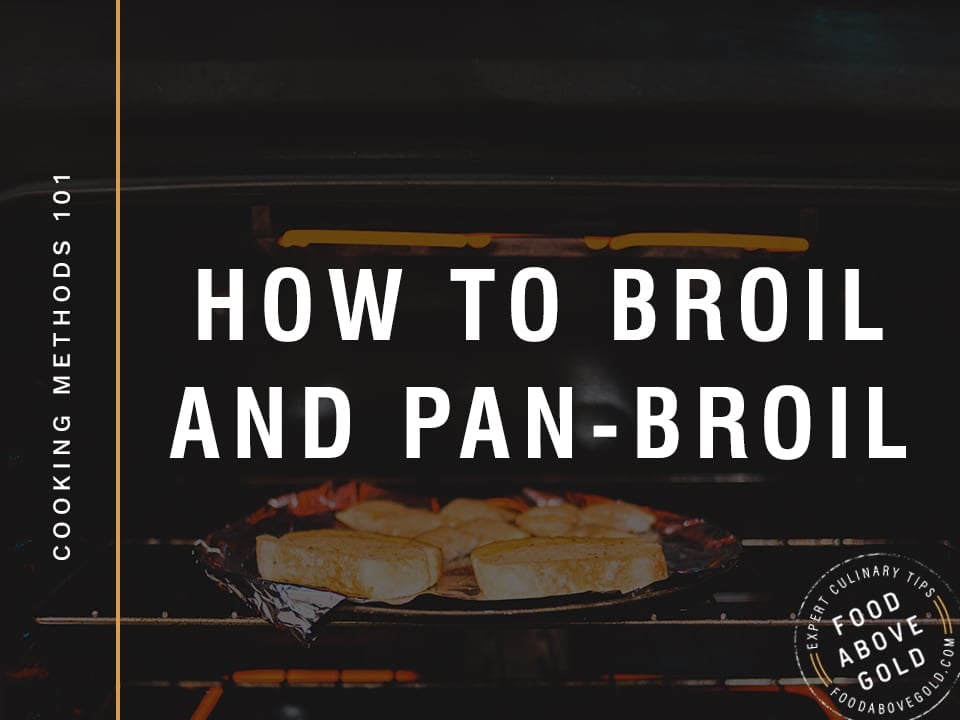 Bread on an aluminum foil lined baking sheet showing how to broil in an oven.