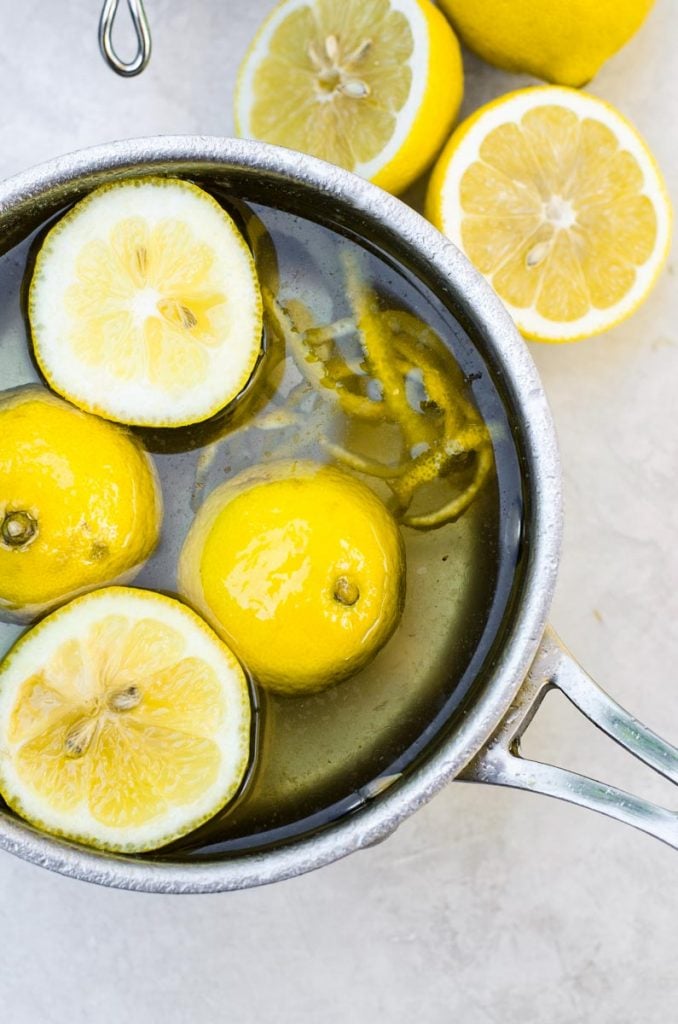 Lemons and zest in a pot.