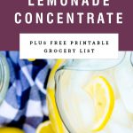 A pitcher of lemonade with title text saying "Frozen Lemonade Concentrate"