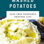 mashed potatoes in a bowl with title saying "goat cheese mashed potatoes."