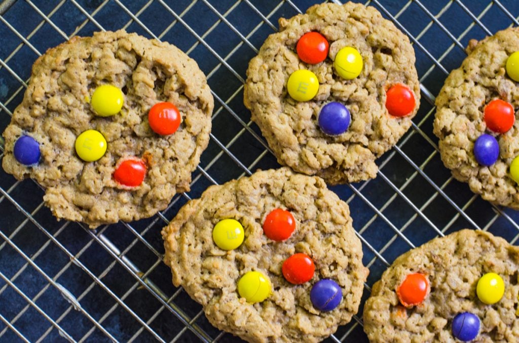 Overhead view of hocus pocus cookies on a cooling rack.