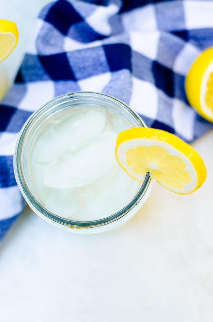 A view into a glass of lemonade.