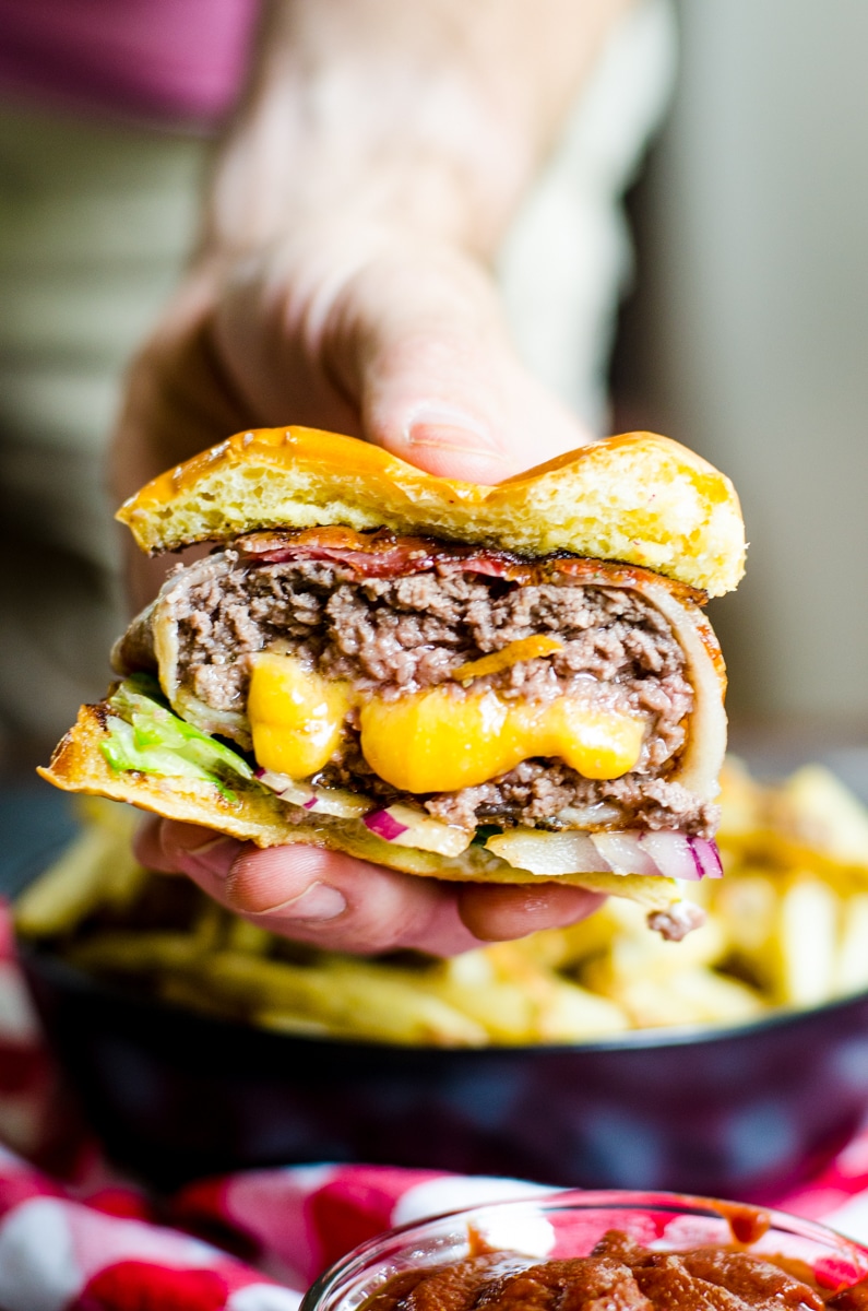 Cheese Stuffed Bacon Wrapped Burger Recipe - Food Above Gold
