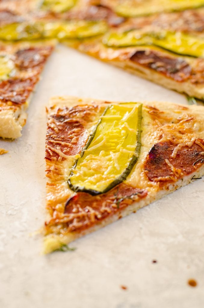 Dill Pickle Pizza with Crispy Salami | Food Above Gold