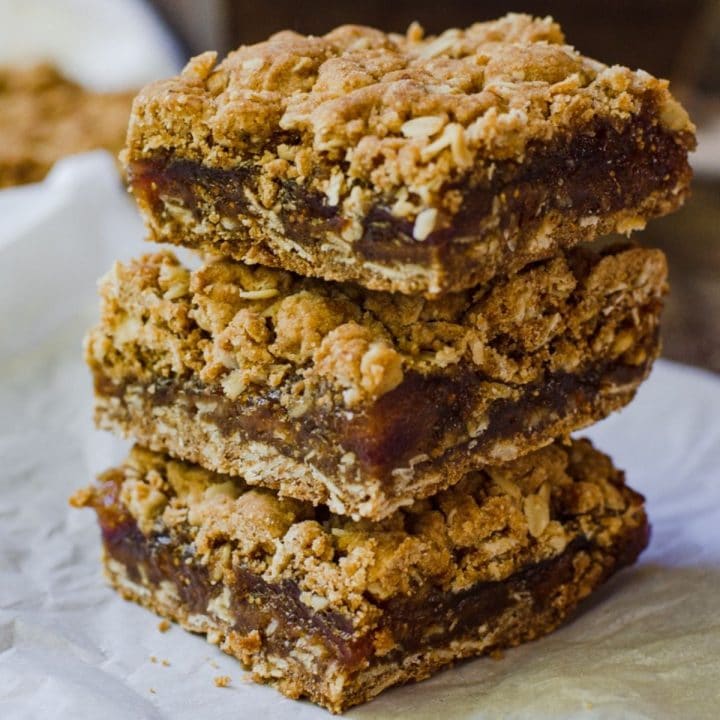 A stack of three vanilla fig bars.