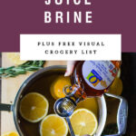 Text saying "easy apple juice brine" next to a picture of the pot of brine.