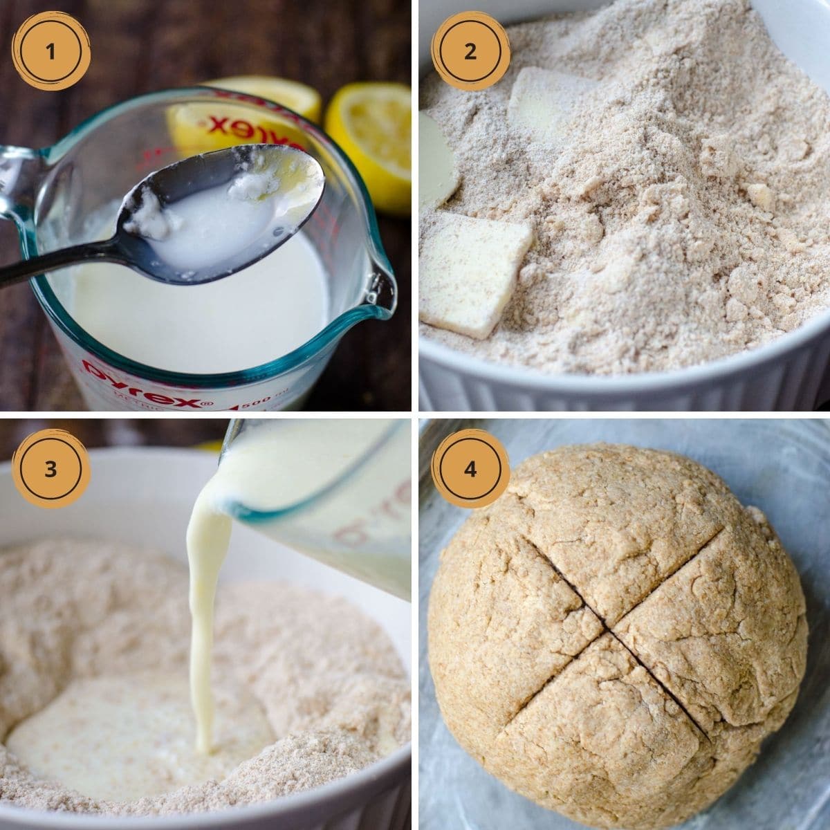 Steps for making soda bread without buttermilk.
