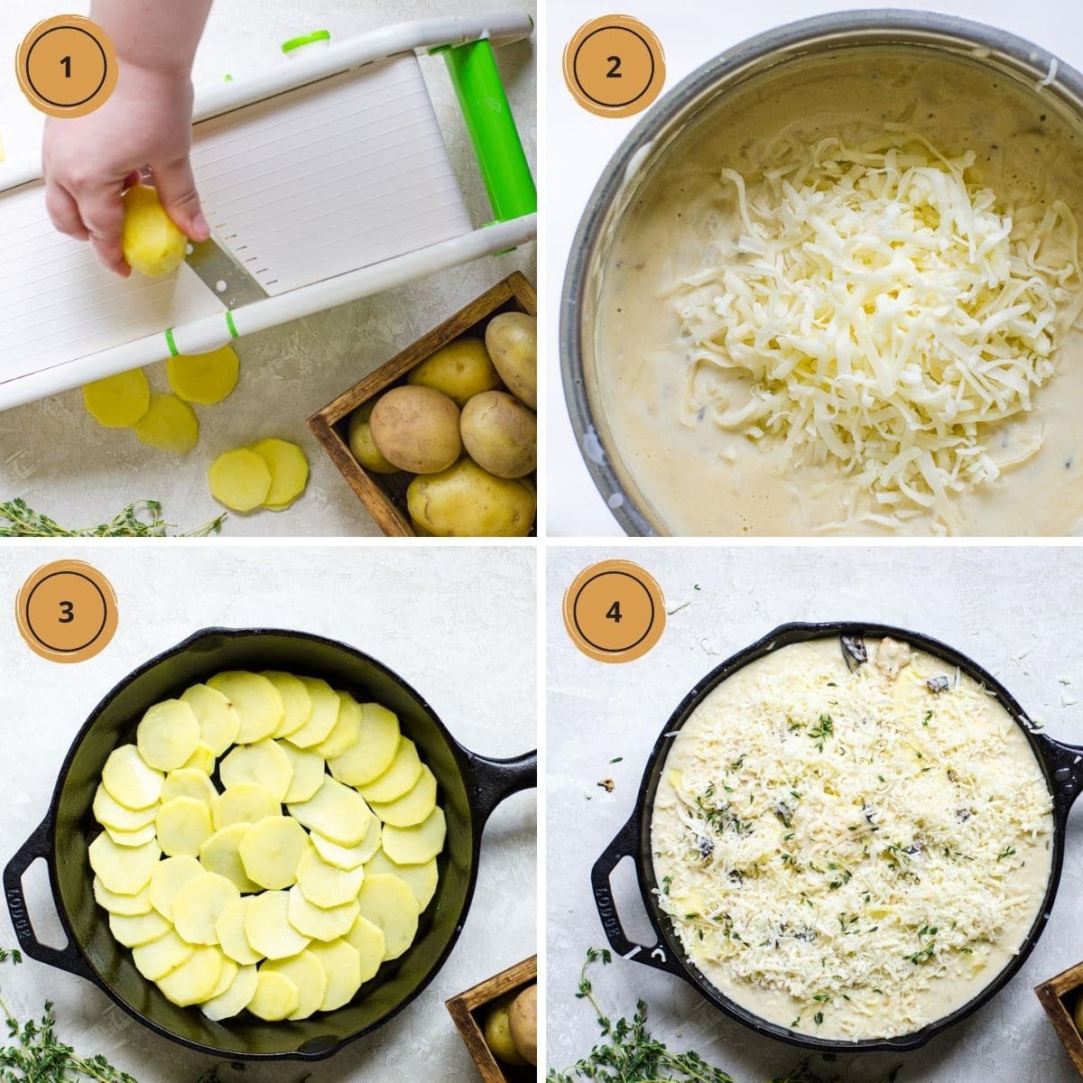 Four steps for making Scalloped Potatoes with Mushroom Soup