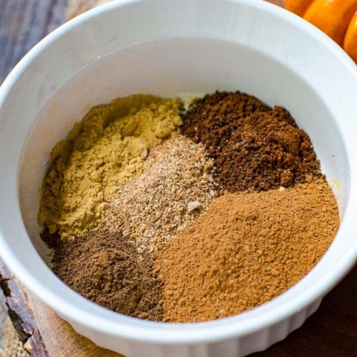 A white bowl of ground spices.