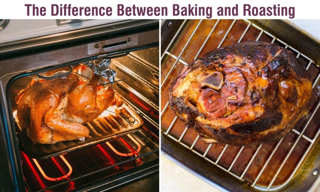 Side by side pictures of meat that was roasted or baked in the oven.