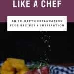 Salt sprinkling onto cut up pieces of meat with text saying "How to season like a chef."